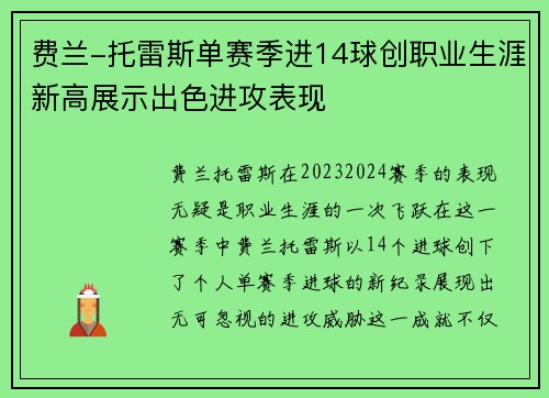 费兰-托雷斯单赛季进14球创职业生涯新高展示出色进攻表现