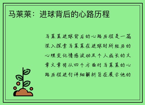 马莱莱：进球背后的心路历程