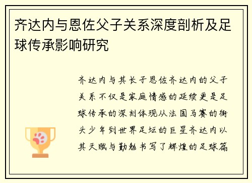 齐达内与恩佐父子关系深度剖析及足球传承影响研究